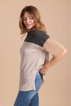 Tres Bien Casual Friday Ribbed Color Block Top -Bella Ella Sales CasualFridayRibbedColorBlockTopcharcoalside 5000x