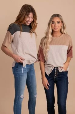 Tres Bien Casual Friday Ribbed Color Block Top -Bella Ella Sales CasualFridayRibbedColorBlockTopgroupfull 5000x