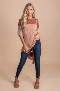 Tres Bien Casual Friday Ribbed Color Block Top -Bella Ella Sales CasualFridayRibbedColorBlockTophazelnutfull 5000x