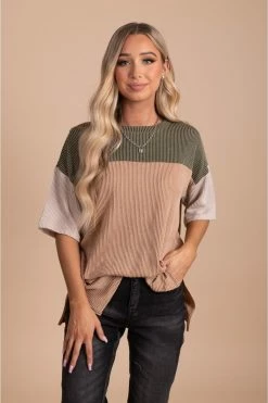 Tres Bien Casual Friday Ribbed Color Block Top -Bella Ella Sales CasualFridayRibbedColorBlockTopolivefront 5000x