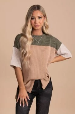 Tres Bien Casual Friday Ribbed Color Block Top -Bella Ella Sales CasualFridayRibbedColorBlockTopolivefull 5000x
