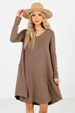 Bella Ella Boutique Chase Your Dreams Brown Mini Dress -Bella Ella Sales Chase Your Dreams Brown Dress Full Front2 5000x