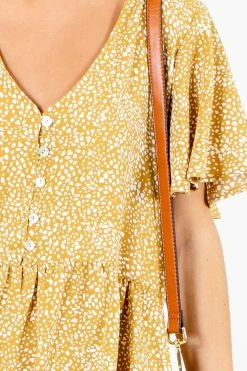 Jodifl Cheers To You Patterned Mini Dress -Bella Ella Sales Cheers to You Yellow Dress Detail 5000x