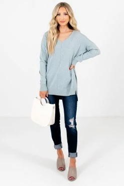 Bella Ella Boutique Choose Kindness Light Blue Sweater -Bella Ella Sales Choose Kindness Blue Sweater Full Front2 5000x