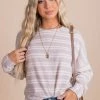 Wholesale Fashion Trends Comfort Zone Striped Sweater - Light Brown