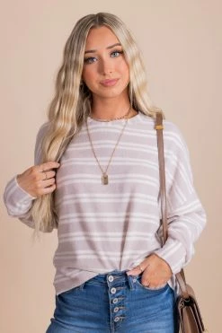 Wholesale Fashion Trends Comfort Zone Striped Sweater - Light Brown