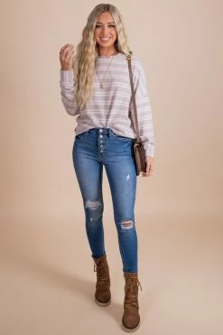 Wholesale Fashion Trends Comfort Zone Striped Sweater - Light Brown -Bella Ella Sales ComfortZoneSweaterFull 5000x
