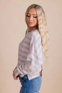 Wholesale Fashion Trends Comfort Zone Striped Sweater - Light Brown -Bella Ella Sales ComfortZoneSweaterSide 5000x