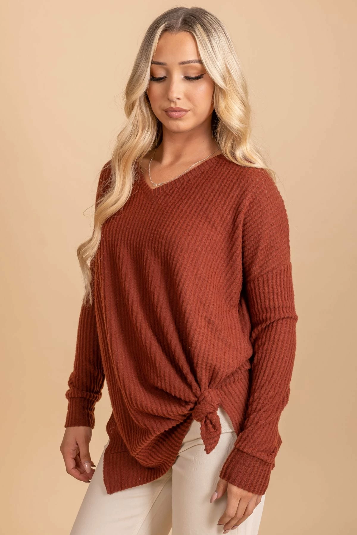Zenana Spiced Cider V-Neck Waffle Top 19 Zenana Spiced Cider V-Neck Waffle Top - Image 19