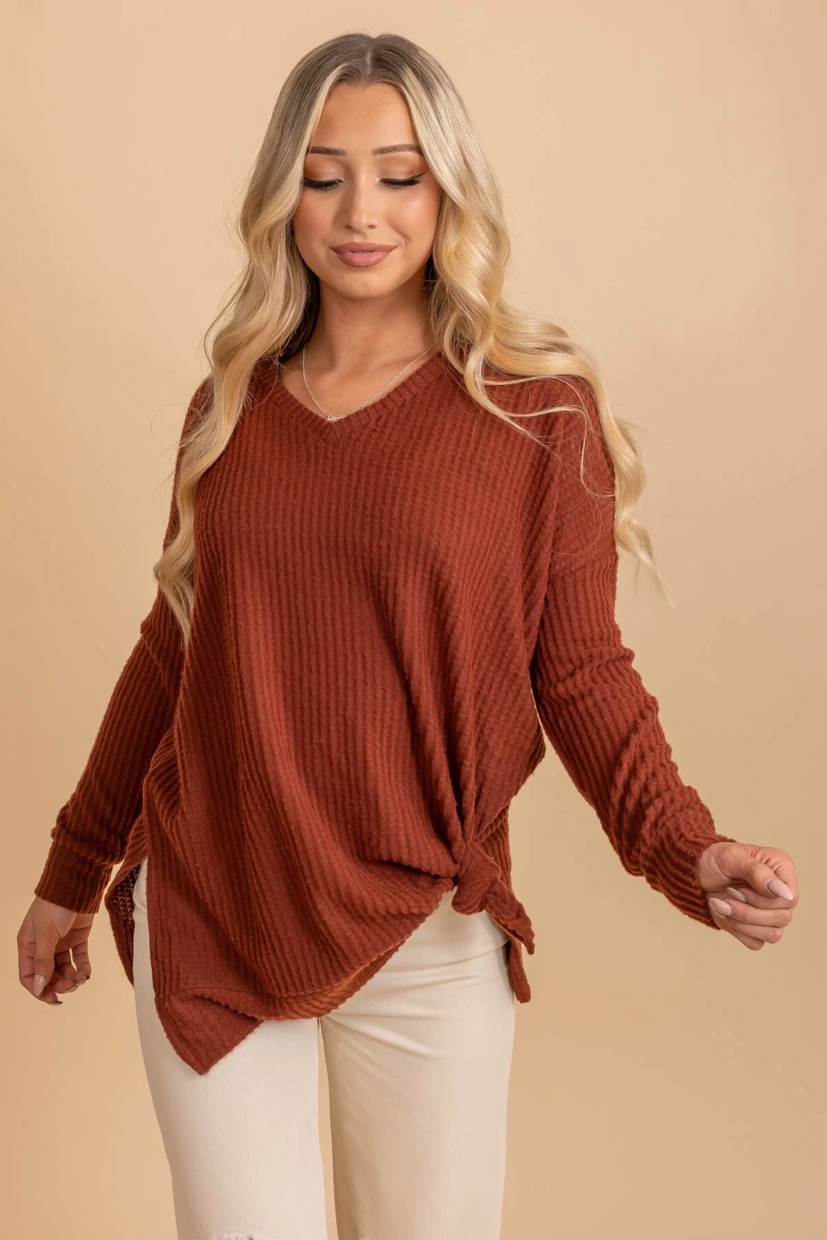 Zenana Spiced Cider V-Neck Waffle Top 18 Zenana Spiced Cider V-Neck Waffle Top - Image 18