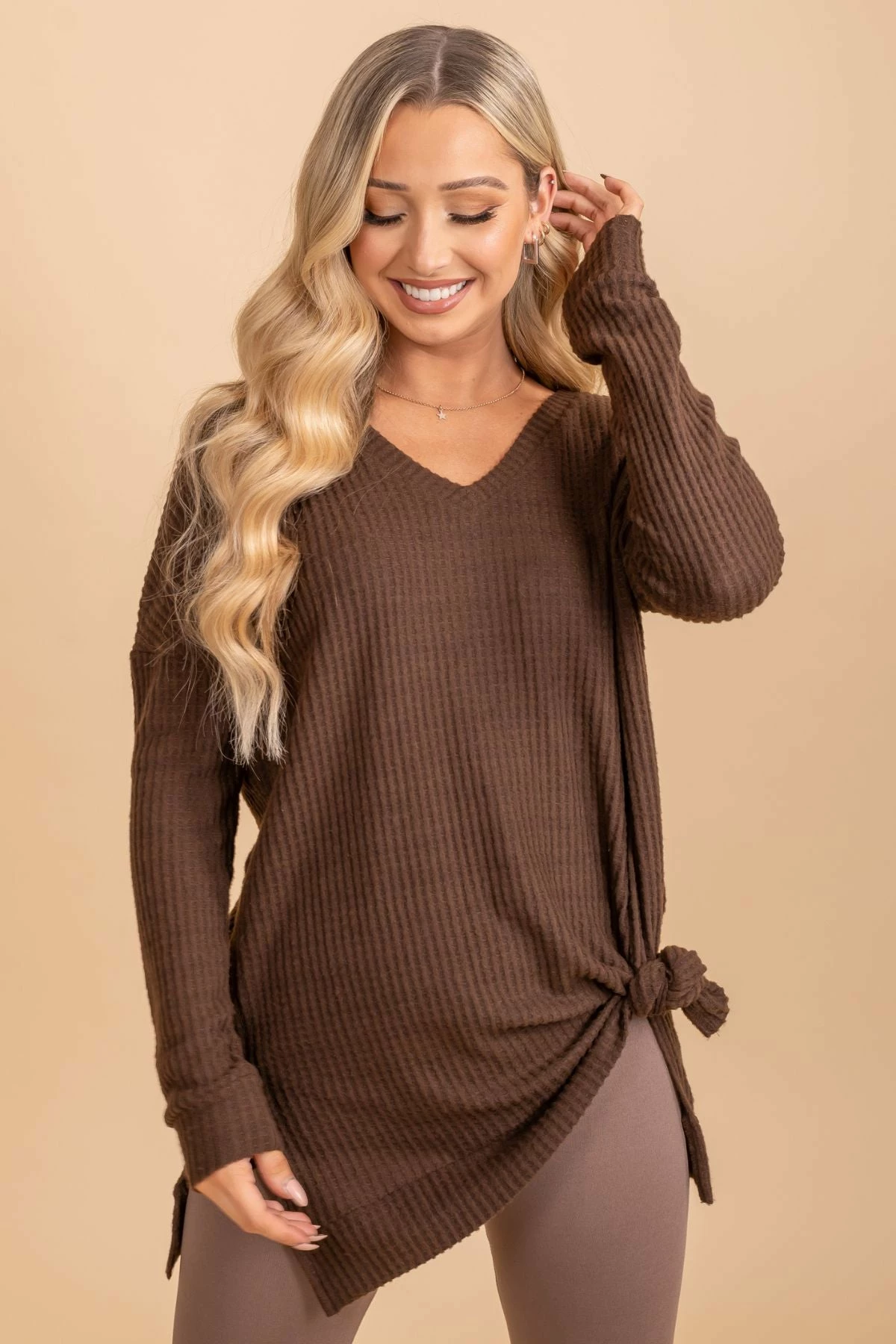 Zenana Spiced Cider V-Neck Waffle Top 24 Zenana Spiced Cider V-Neck Waffle Top - Image 24