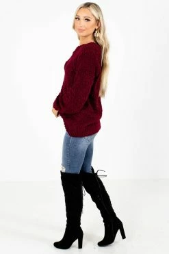 Zenana Dare To Dream Popcorn Knit Sweater 12 Zenana Dare To Dream Popcorn Knit Sweater -Bella Ella Sales Dare to Dream Burgundy Sweater Side 5000x