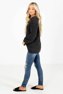 Zenana Dare To Dream Popcorn Knit Sweater 14 Zenana Dare To Dream Popcorn Knit Sweater -Bella Ella Sales Dare to Dream Gray Sweater Side 5000x
