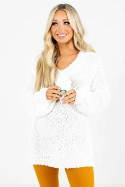 Zenana Dare To Dream Popcorn Knit Sweater 15 Zenana Dare To Dream Popcorn Knit Sweater -Bella Ella Sales Dare to Dream White Sweater Front 5000x