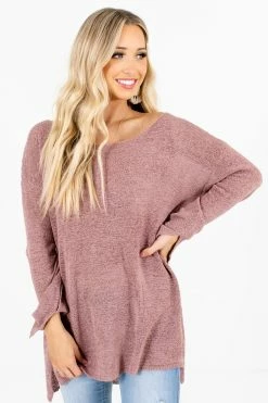 Bella Ella Boutique Day Date Mauve Knit Sweater -Bella Ella Sales Day Date Mauve Sweater Front2 5000x