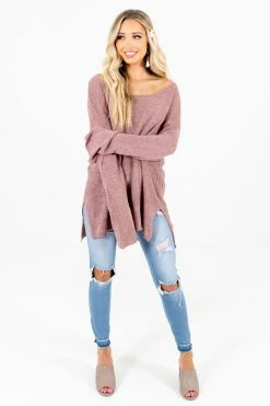 Bella Ella Boutique Day Date Mauve Knit Sweater -Bella Ella Sales Day Date Mauve Sweater Full Front 5000x