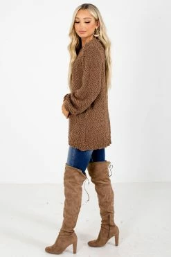 Zenana Don't Mention It Popcorn Knit Sweater -Bella Ella Sales Don t Mention It Brown Sweater Side 5000x