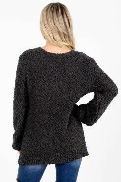 Zenana Don't Mention It Popcorn Knit Sweater -Bella Ella Sales Don t Mention It Gray Sweater Back 5000x