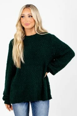 Zenana Don't Mention It Popcorn Knit Sweater -Bella Ella Sales Don t Mention It Green Sweater Front 5000x