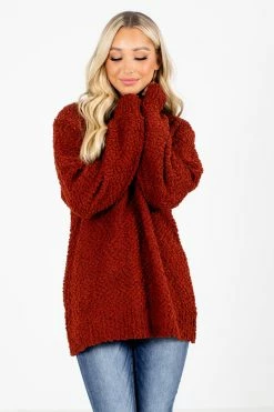Zenana Don't Mention It Popcorn Knit Sweater -Bella Ella Sales Don t Mention It Rust Sweater Front 5000x