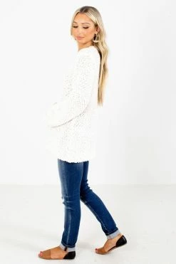 Zenana Don't Mention It Popcorn Knit Sweater -Bella Ella Sales Don t Mention It White Sweater Side 5000x