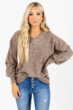 Zenana Down To Earth Knit Sweater -Bella Ella Sales Down to Earth Brown Sweater Front 5000x