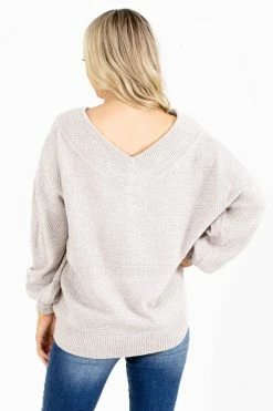 Zenana Down To Earth Knit Sweater -Bella Ella Sales Down to Earth Gray Sweater Back 5000x