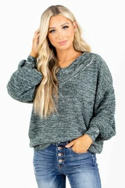 Zenana Down To Earth Knit Sweater -Bella Ella Sales Down to Earth Green Sweater Front 5000x