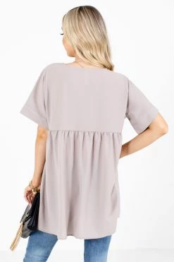 Zenana Easily Adored Short Sleeve Blouse -Bella Ella Sales Easily Adored Brown Top Back 5000x