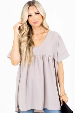 Zenana Easily Adored Short Sleeve Blouse -Bella Ella Sales Easily Adored Brown Top Front 5000x