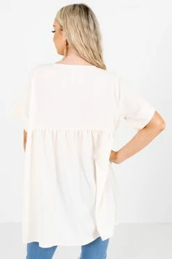 Zenana Easily Adored Short Sleeve Blouse -Bella Ella Sales EasilyAdoredCreamBlouseBack 5000x