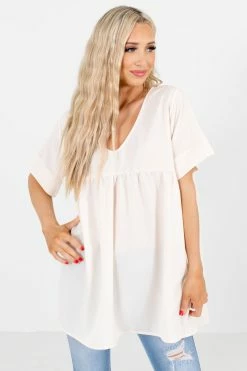 Zenana Easily Adored Short Sleeve Blouse -Bella Ella Sales EasilyAdoredCreamBlouseFront 5000x