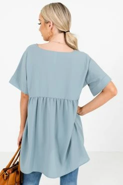 Zenana Easily Adored Short Sleeve Blouse -Bella Ella Sales EasilyAdoredGreenBlouseBack 5000x