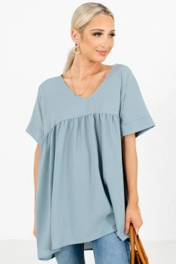 Zenana Easily Adored Short Sleeve Blouse -Bella Ella Sales EasilyAdoredGreenBlouseFront 5000x