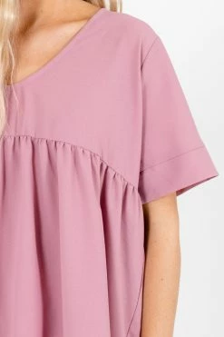 Zenana Easily Adored Short Sleeve Blouse -Bella Ella Sales EasilyAdoredPinkBlouseDetail 5000x