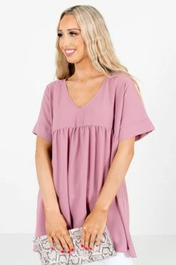 Zenana Easily Adored Short Sleeve Blouse -Bella Ella Sales EasilyAdoredPinkBlouseFront 5000x