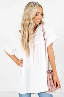 Zenana Easily Adored Short Sleeve Blouse -Bella Ella Sales EasilyAdoredWhiteBlouseFront 5000x