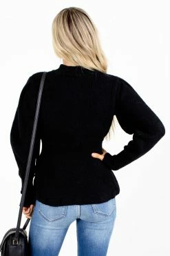 Love Tree / Style Melody Falling For You Puff Sleeve Sweater -Bella Ella Sales Falling For You Black Sweater Back 5000x