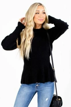 Love Tree / Style Melody Falling For You Puff Sleeve Sweater -Bella Ella Sales Falling For You Black Sweater Front 5000x