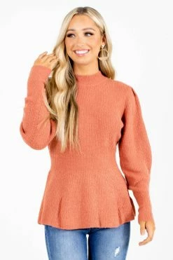Love Tree / Style Melody Falling For You Puff Sleeve Sweater -Bella Ella Sales Falling For You Coral Sweater Front 5000x