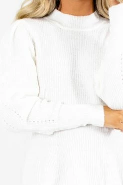 Love Tree / Style Melody Falling For You Puff Sleeve Sweater -Bella Ella Sales Falling For You White Sweater Detail 5000x