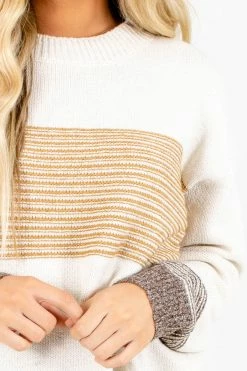 Eesome Favorite Record Mustard Striped Sweater -Bella Ella Sales Favorite Record Sweater Detail 5000x