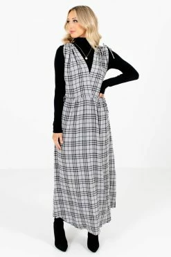 Bella Ella Boutique Fifth Avenue Gray Plaid Maxi Dress -Bella Ella Sales Fifth Avenue Gray Dress Front2 5000x