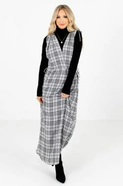 Bella Ella Boutique Fifth Avenue Gray Plaid Maxi Dress -Bella Ella Sales Fifth Avenue Gray Dress Full Front 5000x