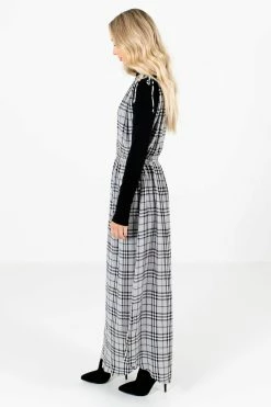 Bella Ella Boutique Fifth Avenue Gray Plaid Maxi Dress -Bella Ella Sales Fifth Avenue Gray Dress Side 5000x