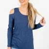 Bella Ella Boutique Fine By Me Blue Cold Shoulder Top