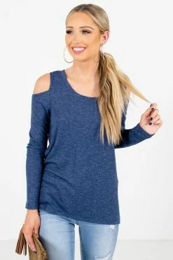Bella Ella Boutique Fine By Me Blue Cold Shoulder Top
