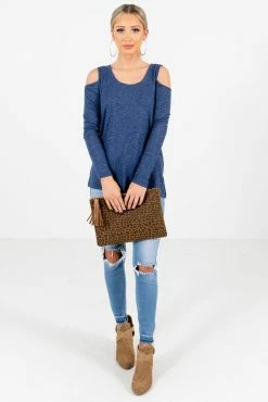 Bella Ella Boutique Fine By Me Blue Cold Shoulder Top -Bella Ella Sales Fine By Me Blue Top Full Front2 5000x