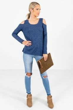 Bella Ella Boutique Fine By Me Blue Cold Shoulder Top -Bella Ella Sales Fine By Me Blue Top Full Front3 5000x