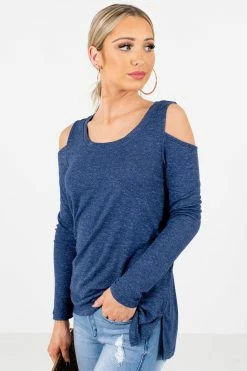 Bella Ella Boutique Fine By Me Blue Cold Shoulder Top -Bella Ella Sales Fine By Me Blue Top Side 5000x